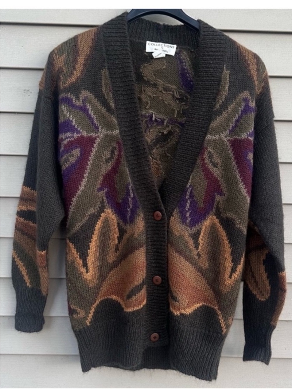 Mohair cardigan sweater leaf print oversize collections by Michelle Stuart